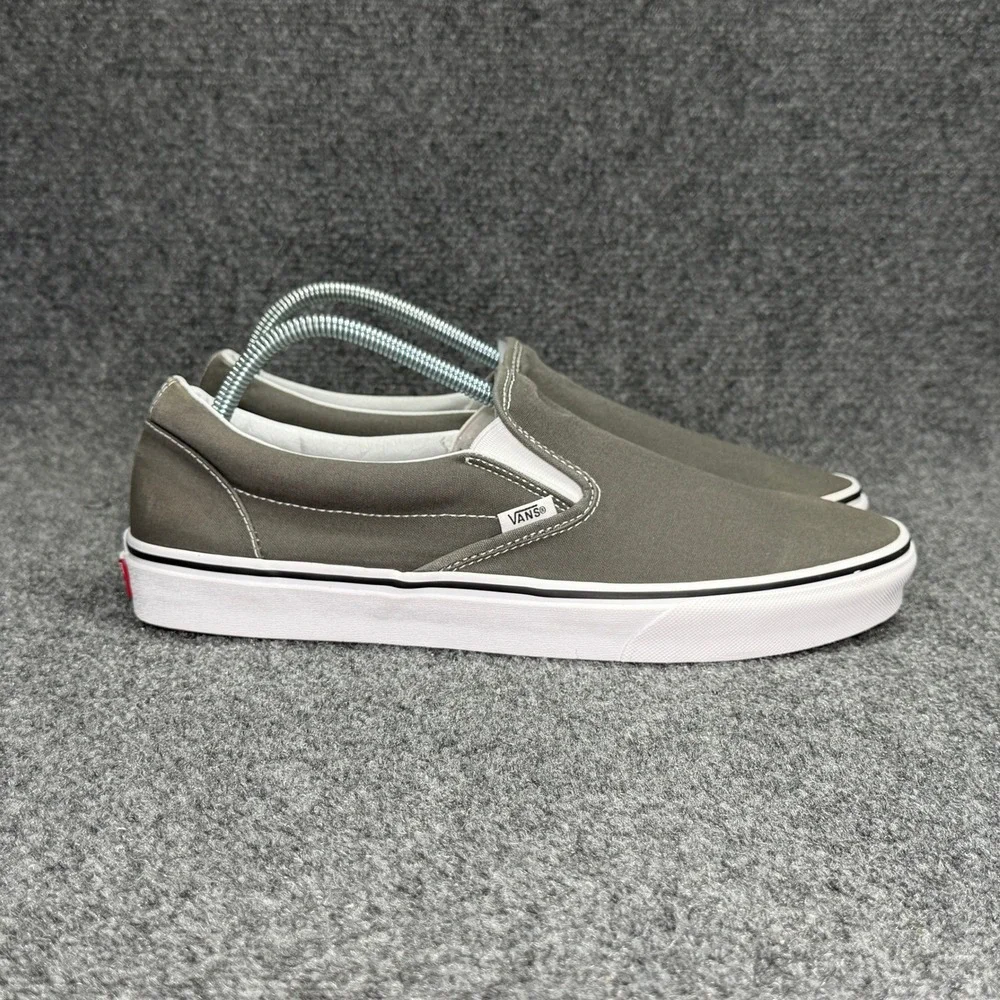Vans Classic Slip On Shoe Men 13 Grey Canvas Retro Athletic Casual Skate Sneaker